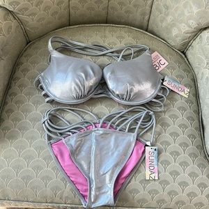 Silver metallic strappy bikini